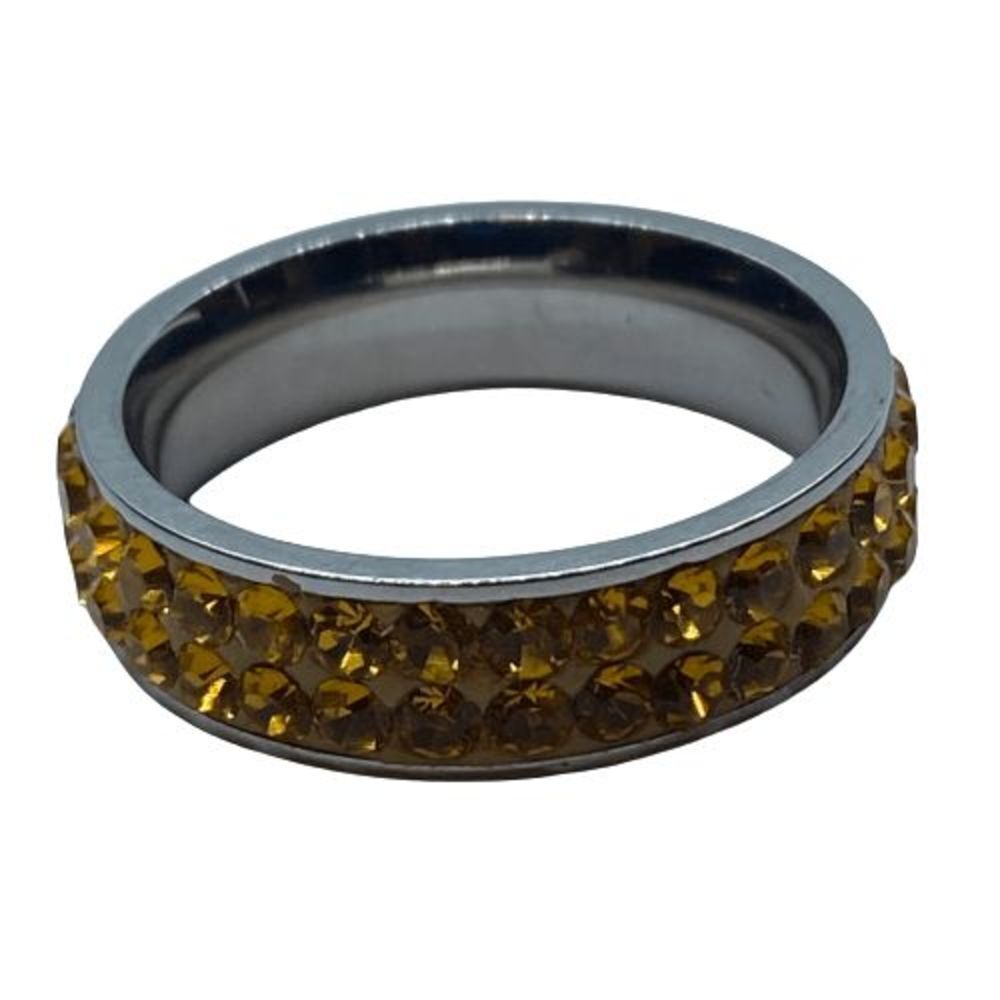 Sparkly Size 9 Silver Tone & Yellow Rhinestone Band Ring